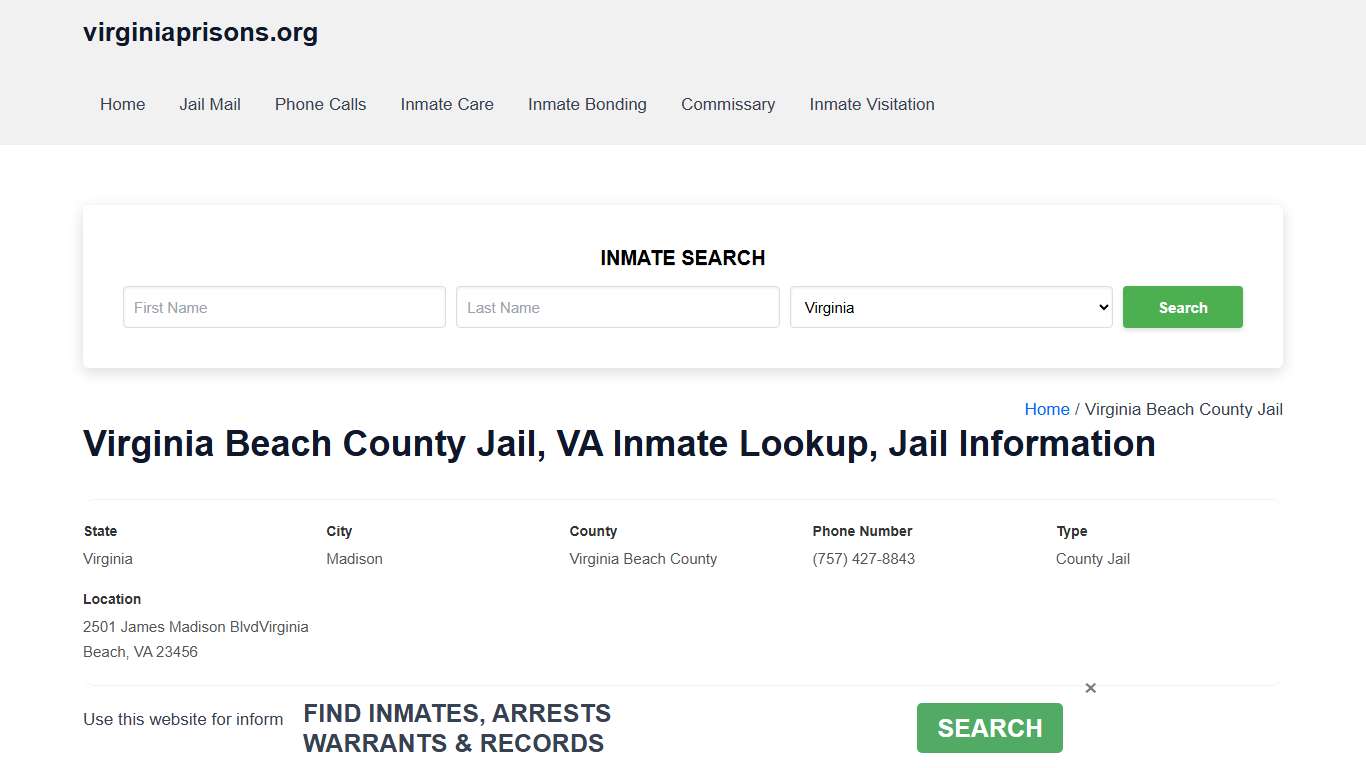 Virginia Beach County Jail, VA - Offender Locator, Contacts, Inmate Info